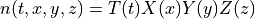 n(t,x,y,z) = T(t)X(x)Y(y)Z(z)