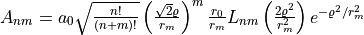 A_{nm} = a_0 \sqrt{\frac{n!}{(n+m)!}} \left(\frac{\sqrt{2}\varrho}{r_m}\right)^m \frac{r_0}{r_m} L_{nm}\left(\frac{2\varrho^2}{r_m^2}\right)e^{-\varrho^2/r_m^2}