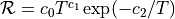 {\cal R} = c_0 T^{c_1} \exp(-c_2/T)