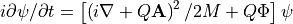 i\partial\psi/\partial t = \left[\left(i\nabla + Q{\bf A}\right)^2/2M + Q\Phi\right]\psi